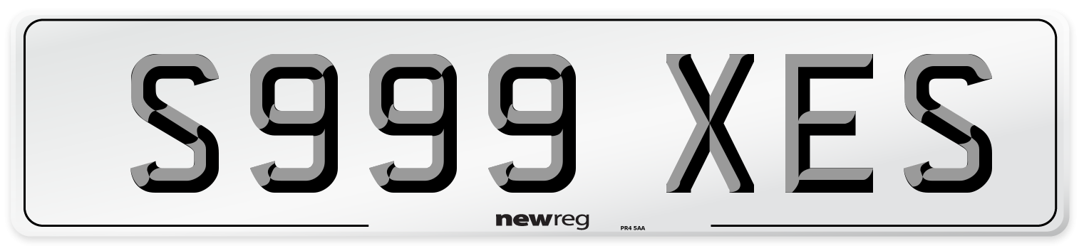 S999 XES Number Plate from New Reg